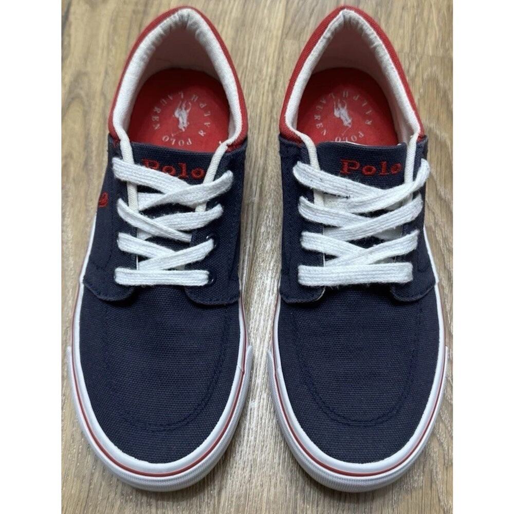 Polo Ralph Lauren Boys Faxson X Sneaker Navy Size 2.5 Big Kid Canvas Red Pony